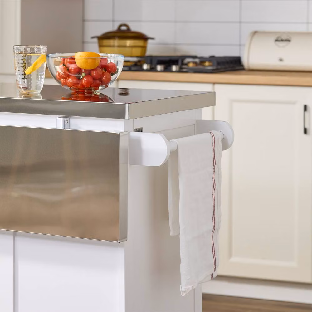 SoBuy Modern White Kitchen Trolley with Stainless Steel Top – 4