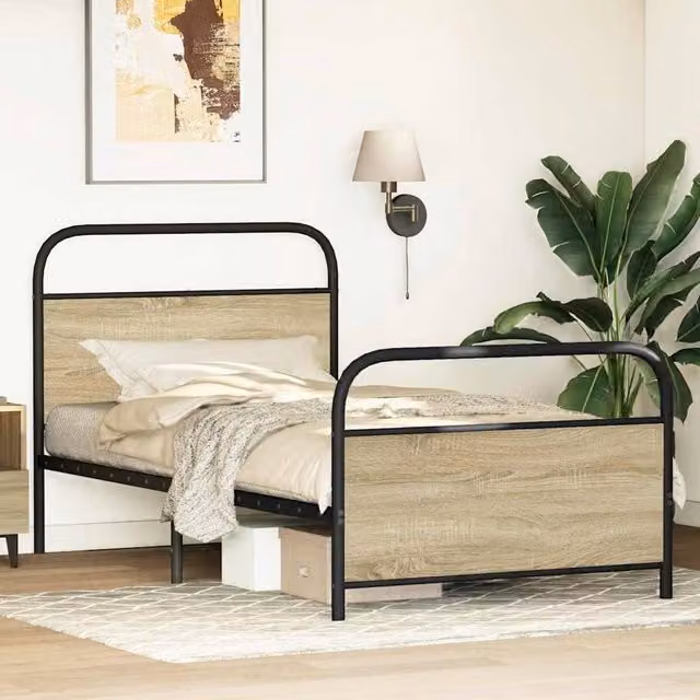 Berkfield Home Elegant Bed Frame in Sonoma Oak and Brown, W/D/H: 100 x 200 x 105 cm – 1