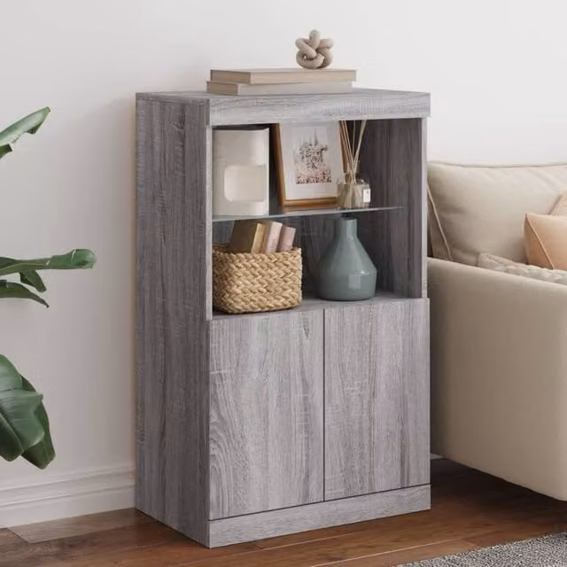 Berkfield Home Modern Sideboard with Integrated LED Lights in Grey Sonoma, W/D/H: 60.5 x 37 x 100 cm