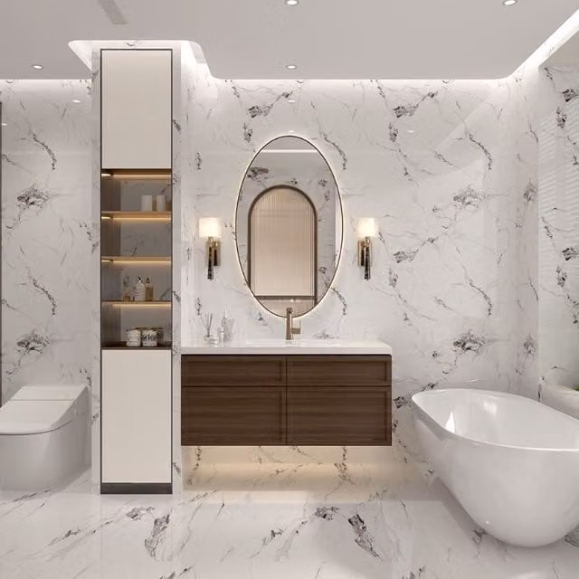 Neptune Onyx Carrara Marble Super Matt Bathroom Wall Panel, White, H x W x D: 240 x 100 x 1 cm