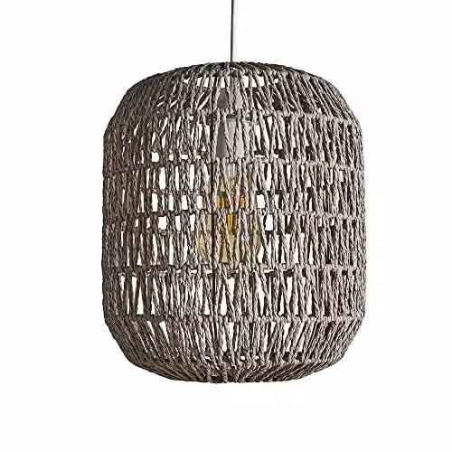 MiniSun Modern Grey Woven Rope Cylinder Pendant Ceiling Light Shade, Width: 25 cm – 1