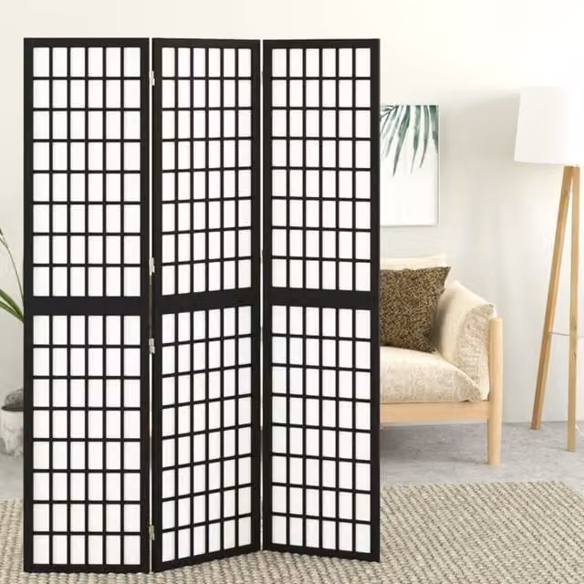 Berkfield Home Japanese Style 3-Panel Folding Room Divider, Black, W: 120 cm, H: 170 cm