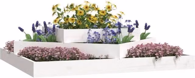 Berkfield Home White Solid Wood Pine Garden Planter W/D/H: 112 x 112 x 27 cm