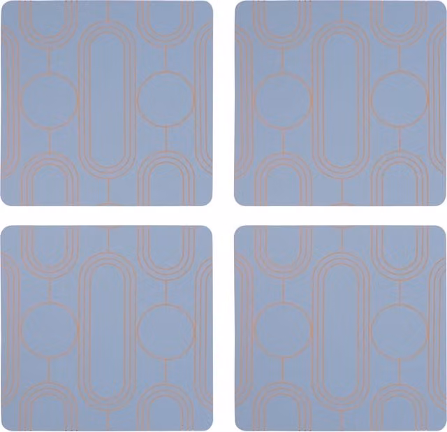 Orsina Set of 4 Blue Square Coasters with Geometric Stainless Steel Accents