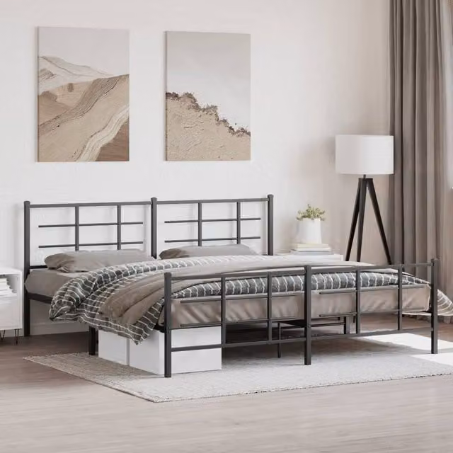 Berkfield Home Metal Bed Frame with Footboard, Black, W/D/H: 193 x 203 cm – 1