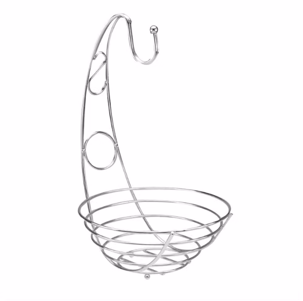 Marco Paul 2 in 1 Silver Metal Fruit Bowl Basket and Banana Hook Stand Holder – 2