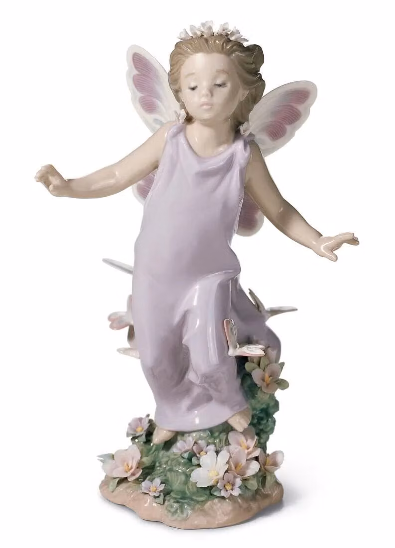 Lladró Butterfly Wings Fairy Porcelain Figurine in Pink