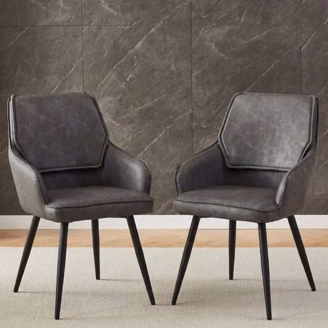 HOME LUXE INTERIOR Palermo Grey PU Leather Dining Chairs Set of 2 with Black Legs