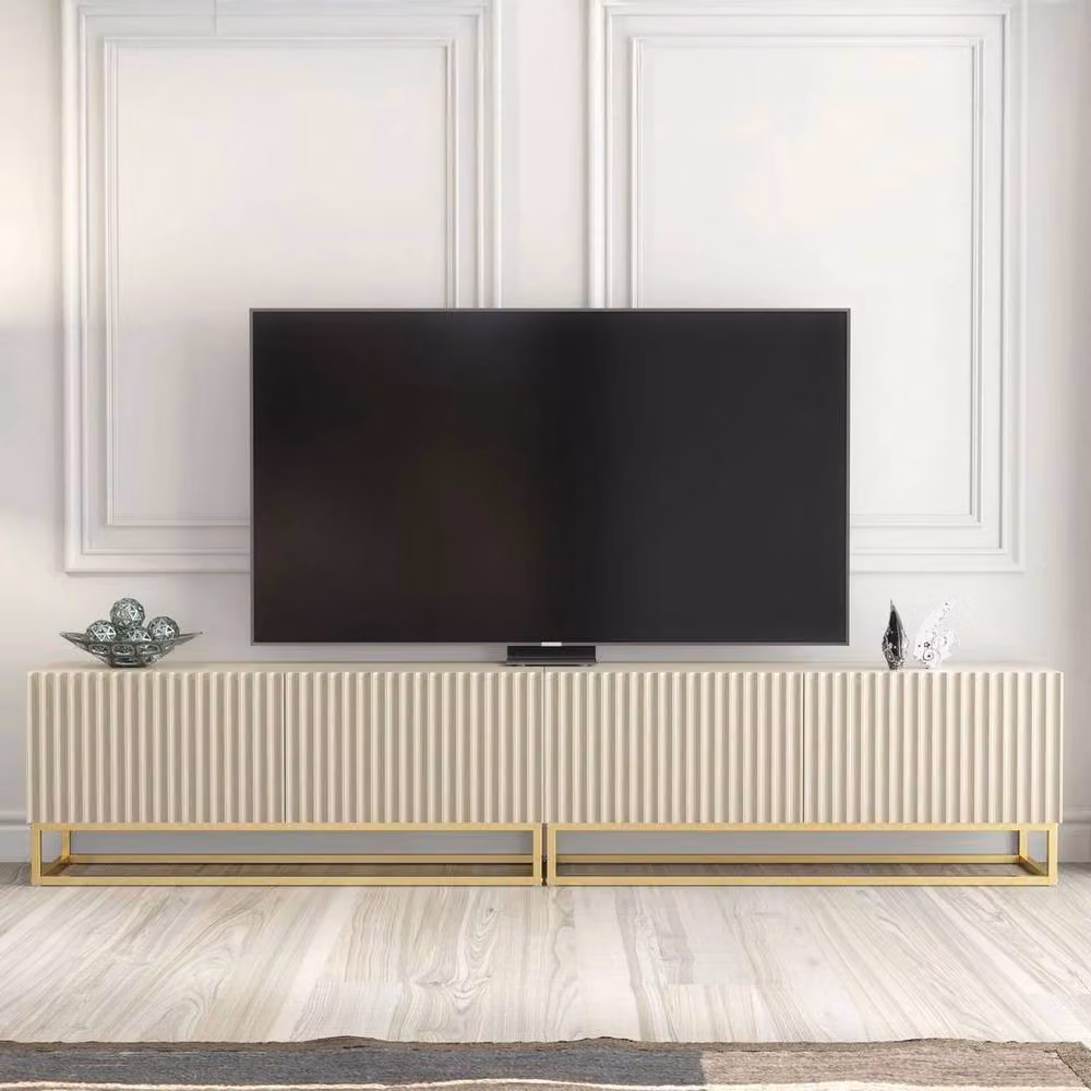 FORGEVIO Modern Media TV Unit and Sideboard Cabinet in Beige and Gold – 4