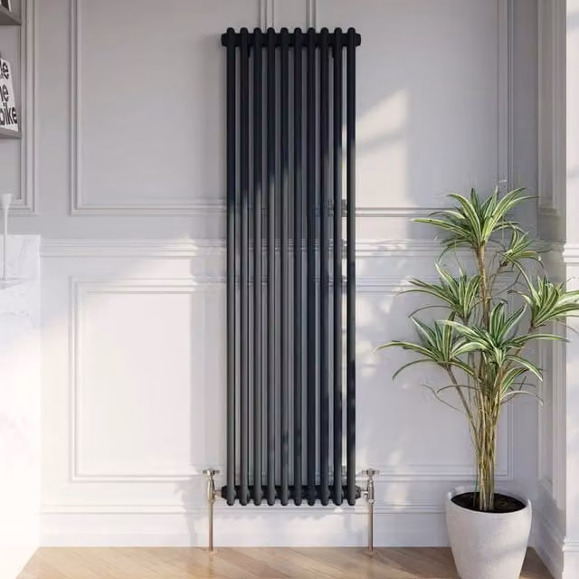 Temprazo Colosseum Double Bar Column Radiator in Anthracite Grey, H: 119 cm, W: 30 cm, D: 7 cm