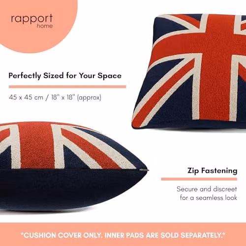 Rapport Home Union Jack Chenille and Polycotton Cushion Cover, Multicolour, W/D/H: 45 x 45 x 45 cm – 3