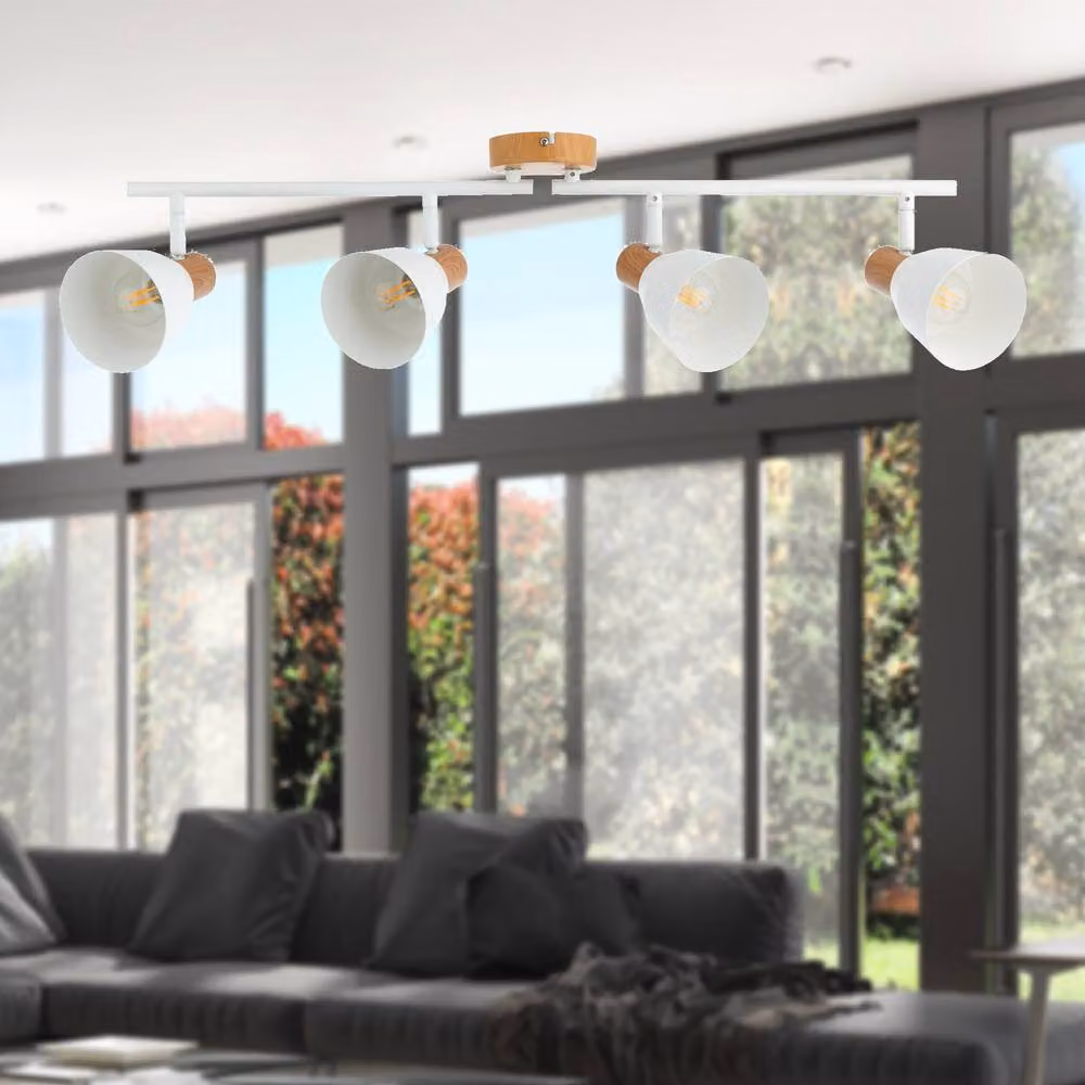 First Choice Lighting Lorel 4 Way Adjustable LED Ceiling Spotlight in White and Wood Detail – 3