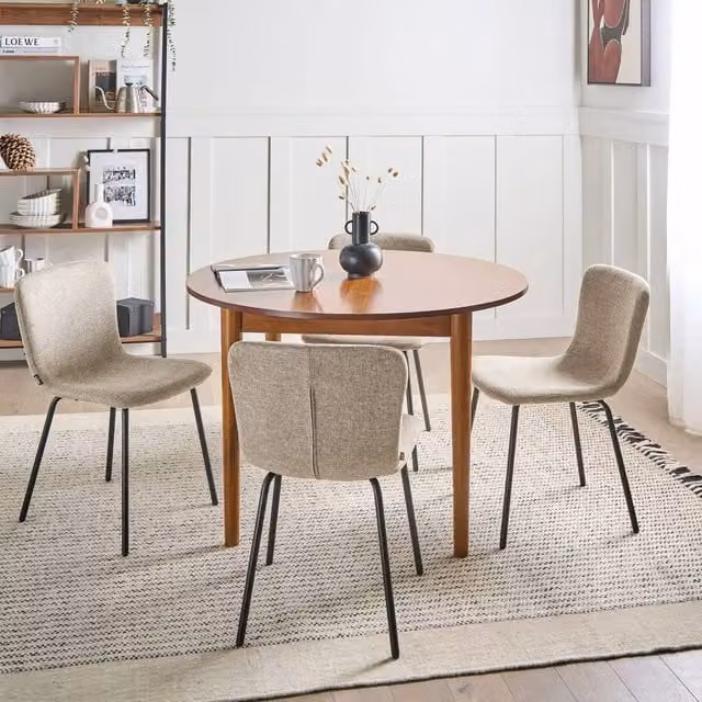 Wyld and Coco Set of 4 Beige Fabric Dining Chairs with Black Powder Coated Metal Legs – 1