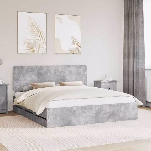 Berkfield Home Modern Bed Frame with Drawers in Concrete Grey, Engineered Wood, W: 180 cm, D: 200 cm