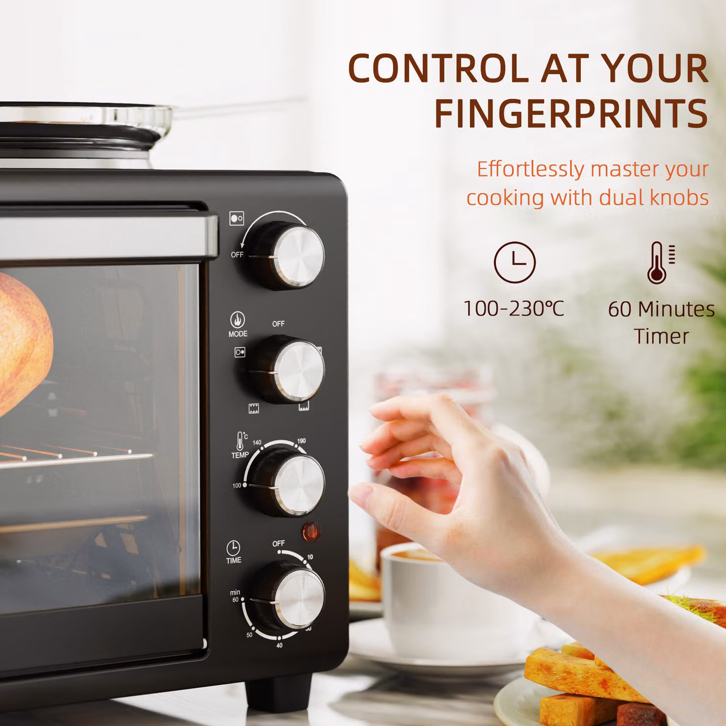 HOMCOM 28L Mini Oven with 2 Hot Plates and Grill, 2600W Countertop Toaster Oven in Black – 5
