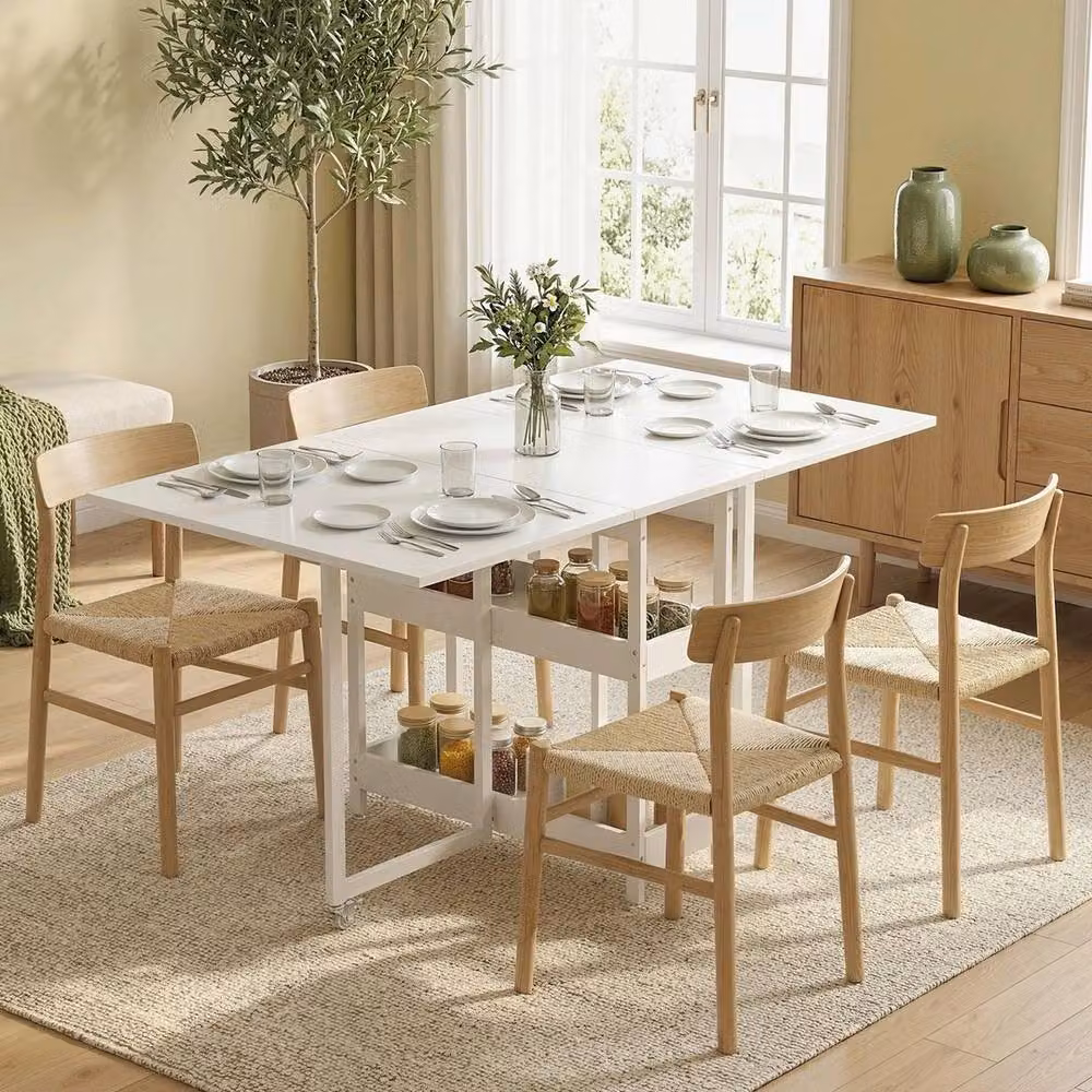 FORGEVIO White Folding Drop Leaf Dining Table with Butterfly Leaf and Metal Legs – 2