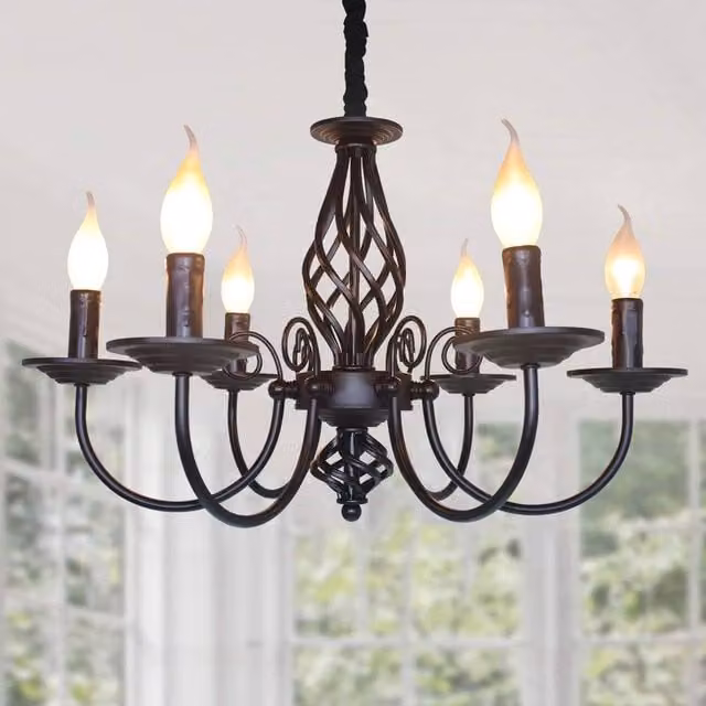 NIVOR 6-Light Adjustable Rustic Vintage Pendant Light in Black