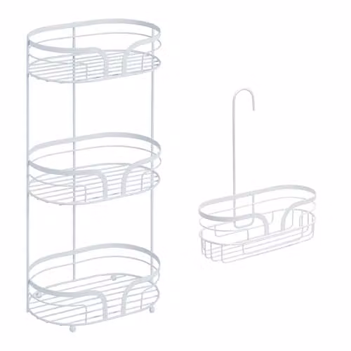 Showerdrape Dante White Freestanding Floor Caddy and Mini Shower Caddy