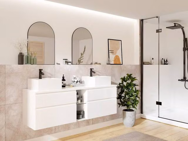 Vente-unique Magdalena II Suspended Bathroom Unit in White, W/D/H: 150 x 50 x 46 cm – 1