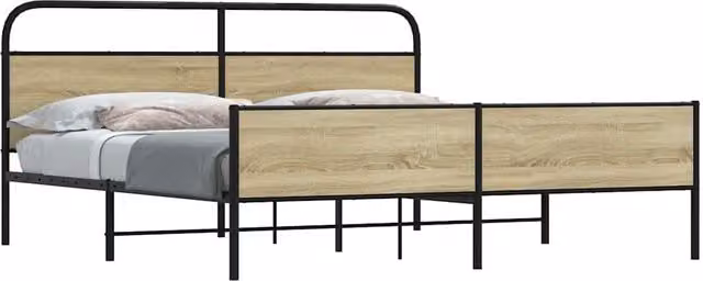 Berkfield Home Metal Bed Frame in Sonoma Oak, Brown, W/D/H: 200 x 200 cm – 1
