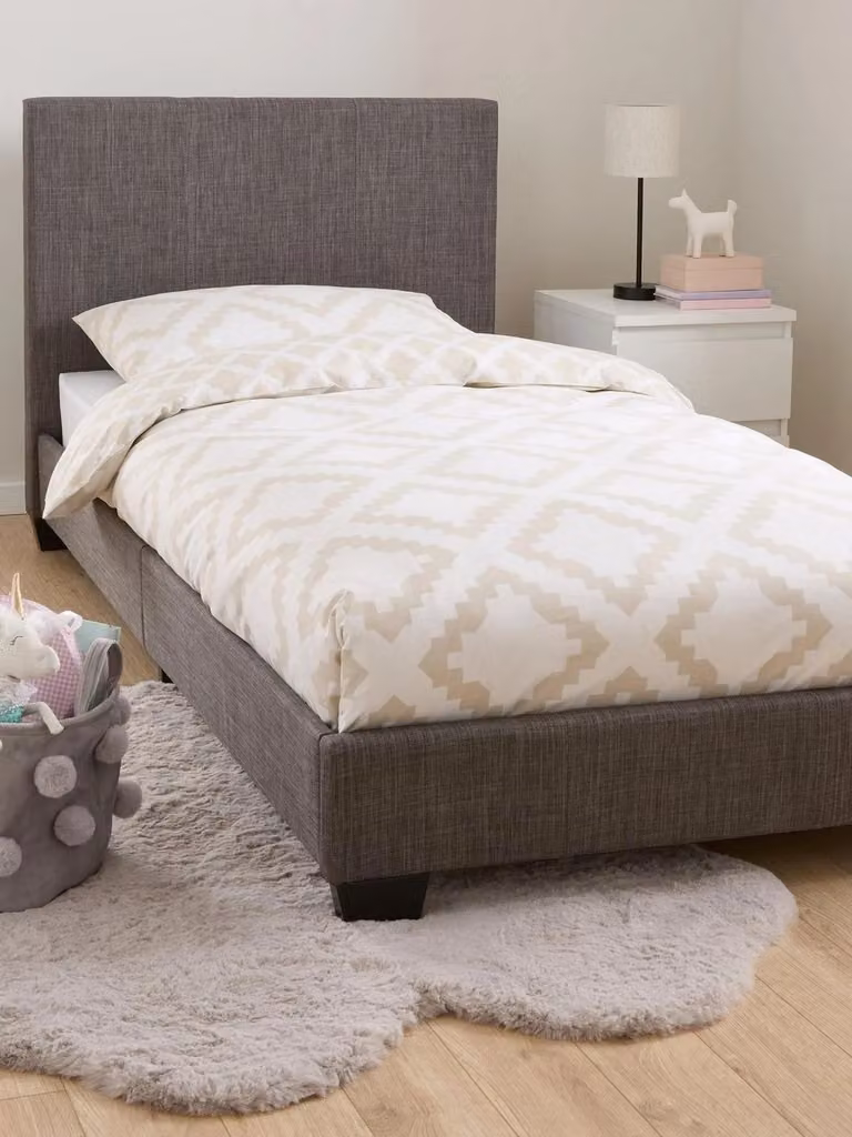 Everyday Riley Single Fabric Bed Frame in Grey with Upholstered Headboard