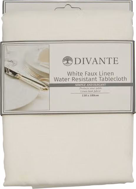 Divante White Rectangular Water Repellent Linen Look Tablecloth