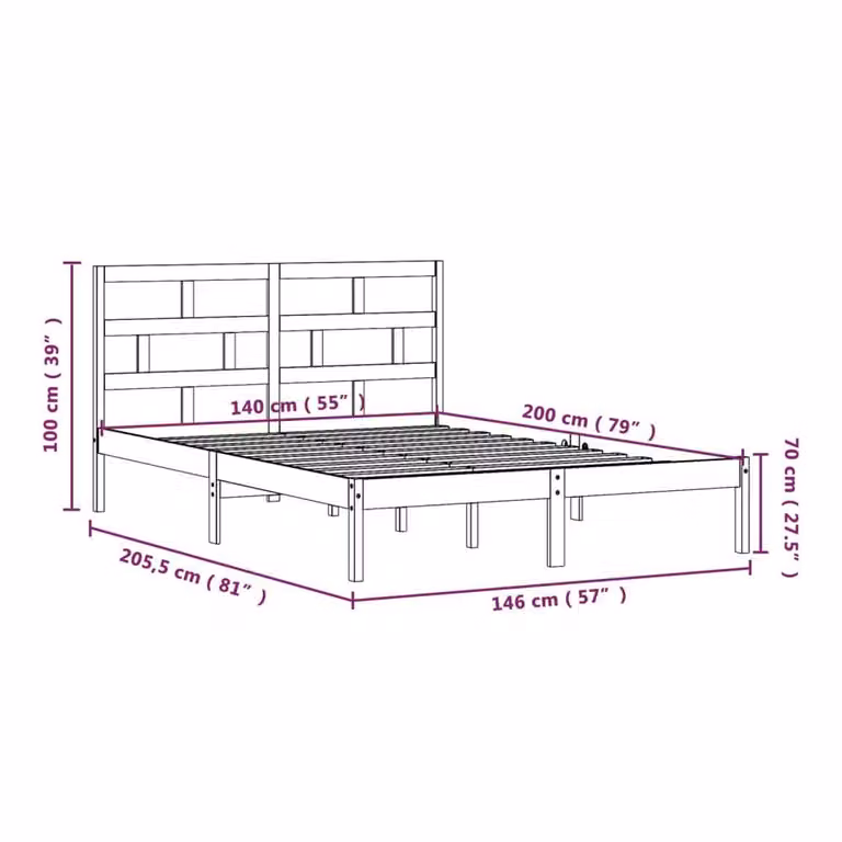Berkfield Home Solid Wood Pine Bed Frame in Brown, W/D/H: 140 x 200 cm