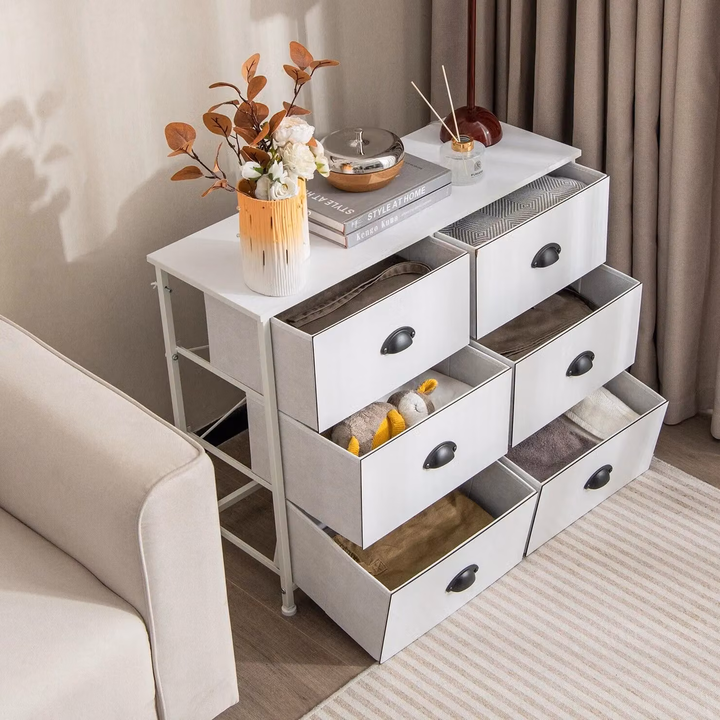 Costway 6 Drawer Fabric and Metal Storage Chest of Drawers in White – 2