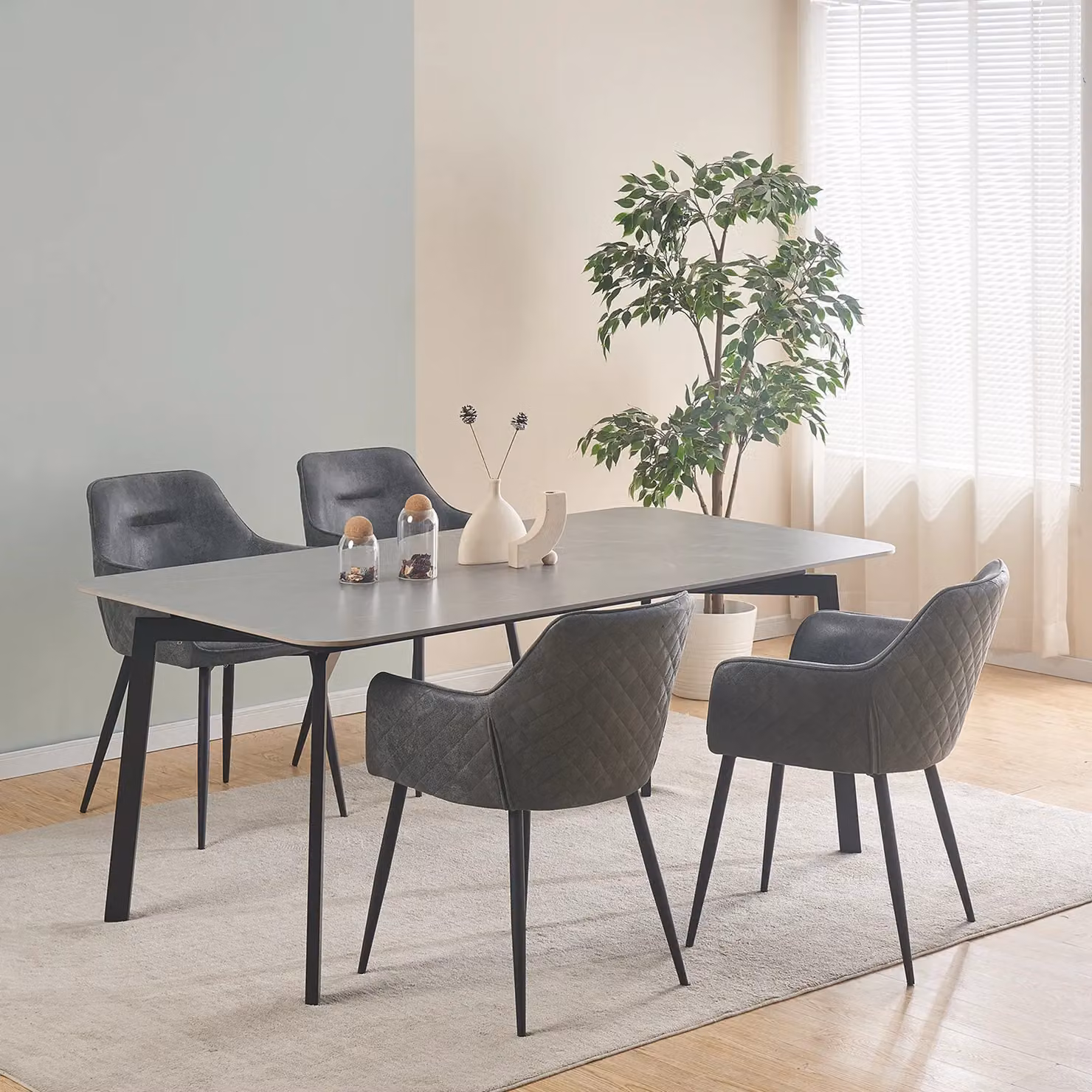 SONARA Modern Faux Suede Dining Chairs Set of 4 with Armrests in Grey – 6