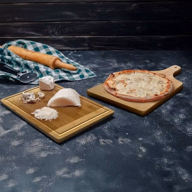 MantraRaj Large Reversible Bamboo Chopping Board and Pizza Paddle in Brown