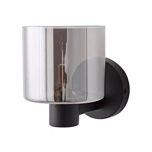 ValueLights Demi Smoked Glass Cylinder Wall Light in Black with LED Bulb Included – 5