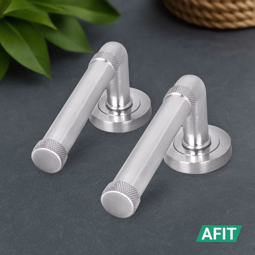 AFIT Satin Nickel Fire Door Handle Latch Set with Hinges in Silver, W/D/H: 15 x 15 cm – 5
