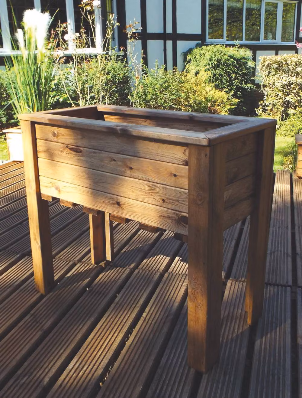 Samuel Alexander Rustic Chunky Wooden Raised Flower Bed Planter, Brown, W/D/H: 82 x 72 x 41 cm – 4