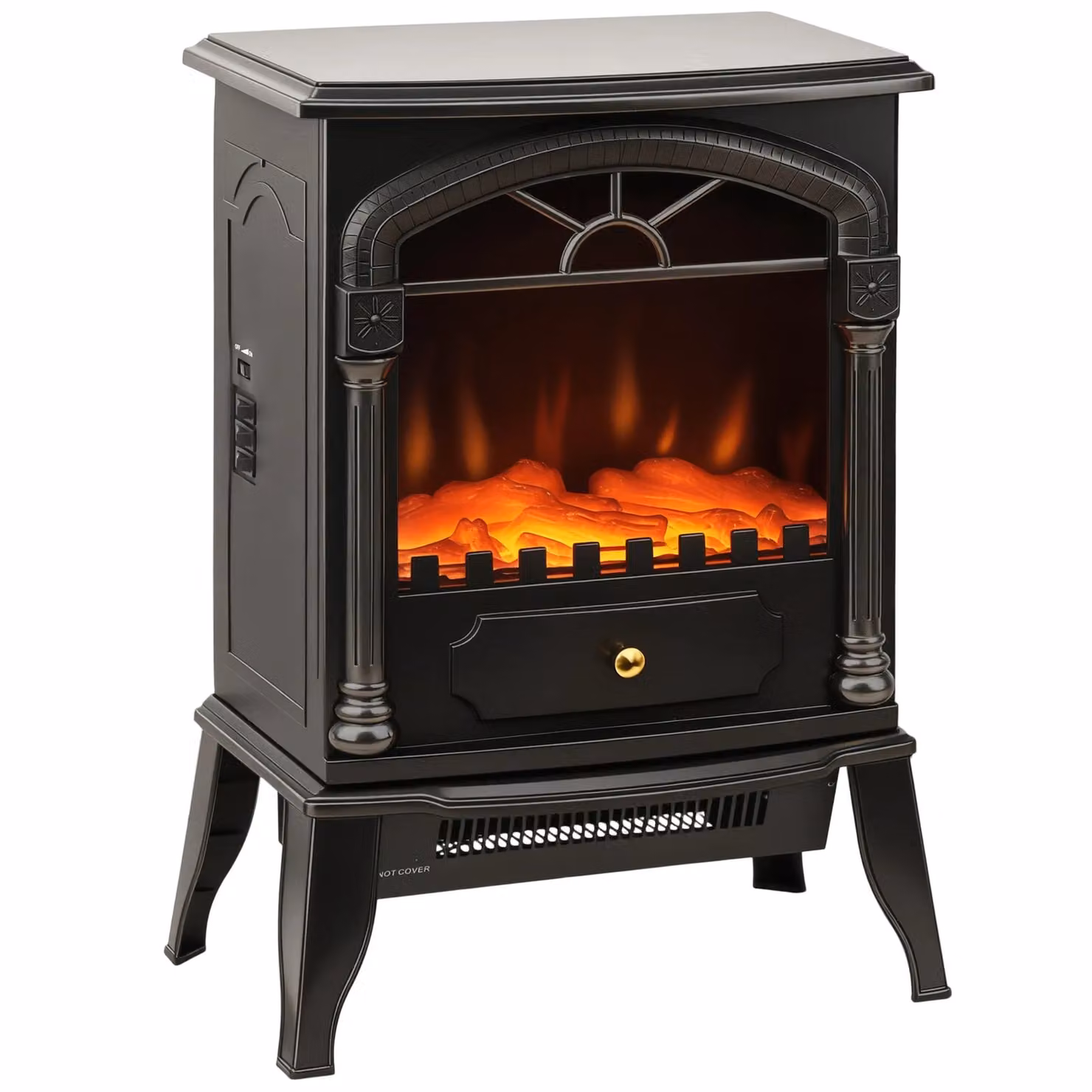 HOMCOM Portable Metal Fireplace in Black with Adjustable Thermostat and 2 Heat Settings – 2