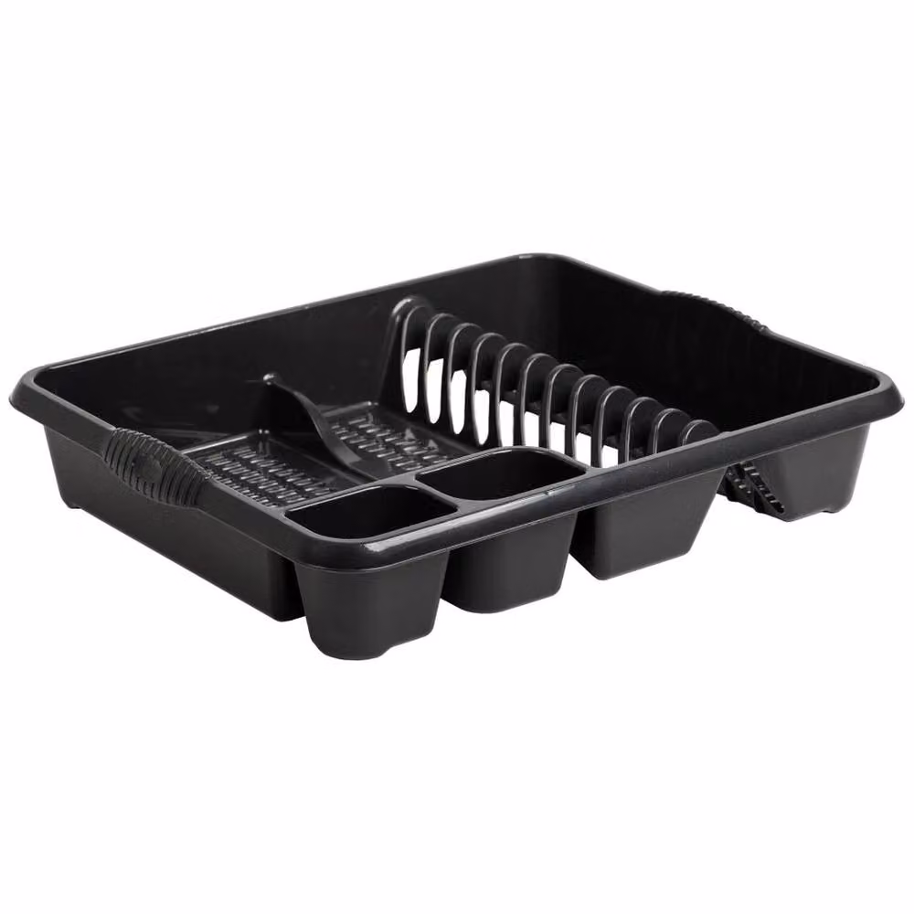 Flavora Black Plastic Rectangular Kitchen Dish Drainer with Cutlery Holder – 3