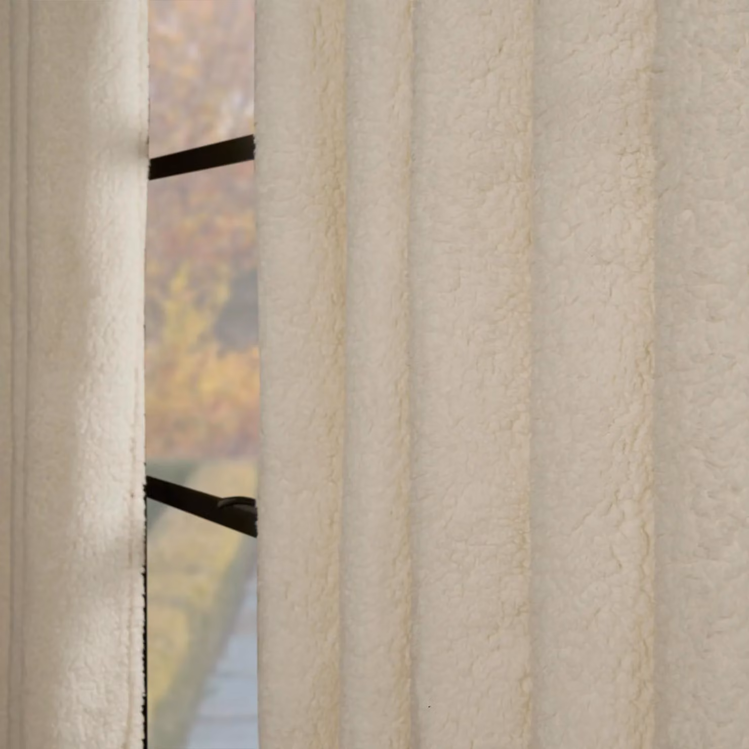 OHS Teddy Fleece Thermal Eyelet Curtains, Cream, Width: 168 cm, Drop: 229 cm – 2