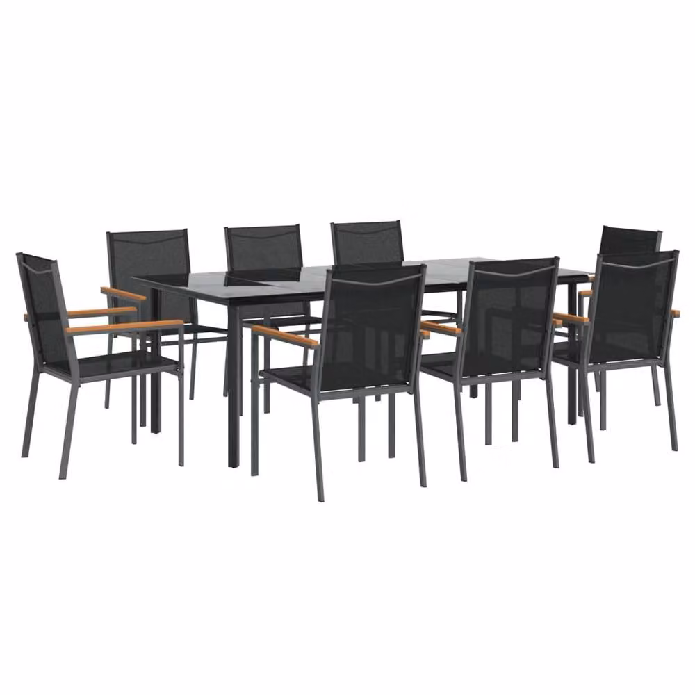 Berkfield Home 9 Piece Modern Garden Dining Set in Black Textilene and Steel – 3