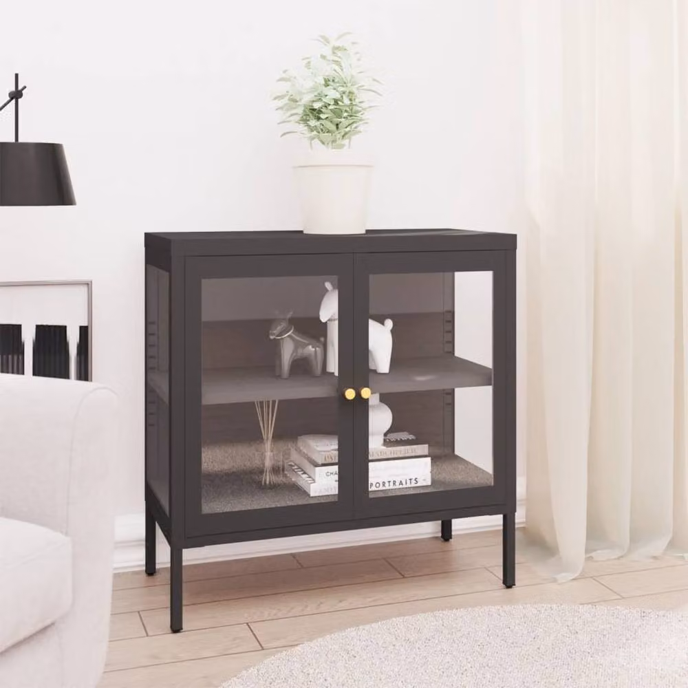 Berkfield Home Anthracite Sideboard in Black Steel and Glass, W/D/H: 70 x 35 x 70 cm – 2