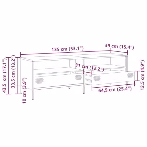 vidaXL Modern Pink Metal TV Cabinet W: 135 cm, D: 39 cm, H: 43.5 cm – 1