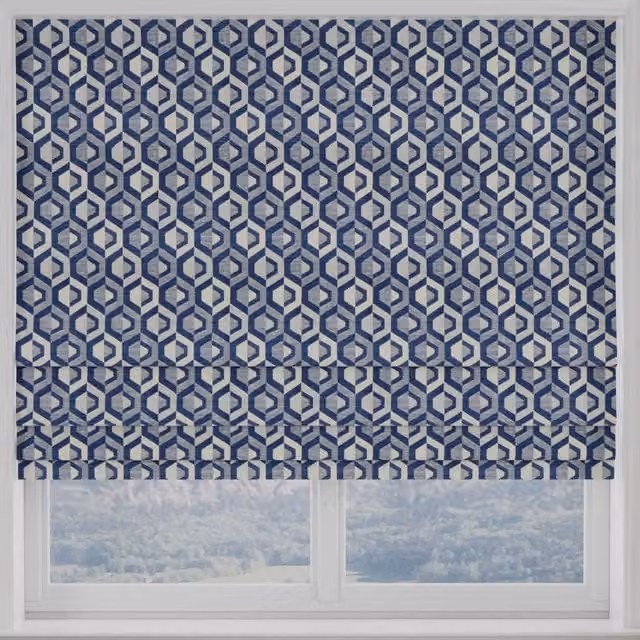 Gusta Made to Measure Blackout Roman Blind in Blue Graphic Polyester