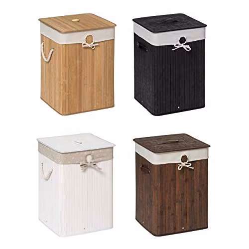 Orsina Brown Square Bamboo and Cotton Laundry Hamper with Lid and Handles – 2