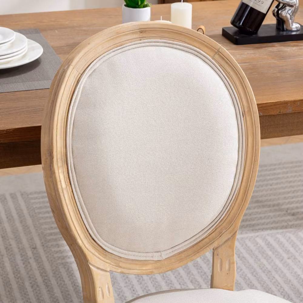 HomeTouch Set of 2 French Style Linen Fabric Kitchen and Dining Chairs in Beige – 2