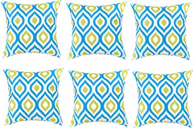 Gardenista Printed Graphic Outdoor Garden Scatter Cushion in Aqua, Green and Blue, Set of 6