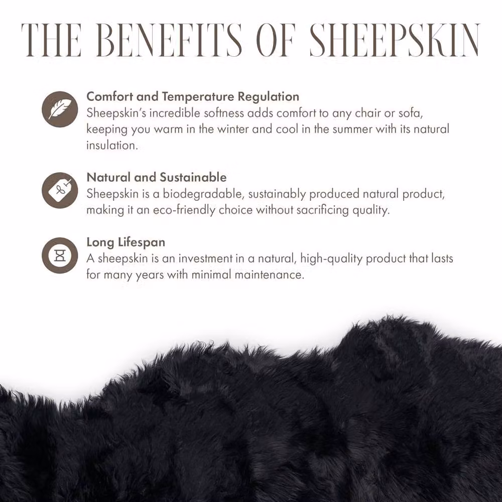 Infinity Leather Large Natural Wool and Real Sheepskin Rug in Black, W: 180 cm, D: 60 cm – 5