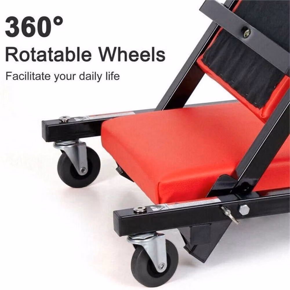 FLAVORA Large Crawler Board Padded Stool in Red with Steel Frame and Castors – 3