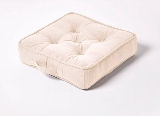 Homescapes Rajput Square Cotton Floor Cushion in Beige, W/D/H: 40 x 40 x 8 cm