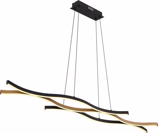 Netlighting Geronimo Pendant Ceiling Light in Matt Black and Wood Effect with 3x LED Warm White Bulbs – 1