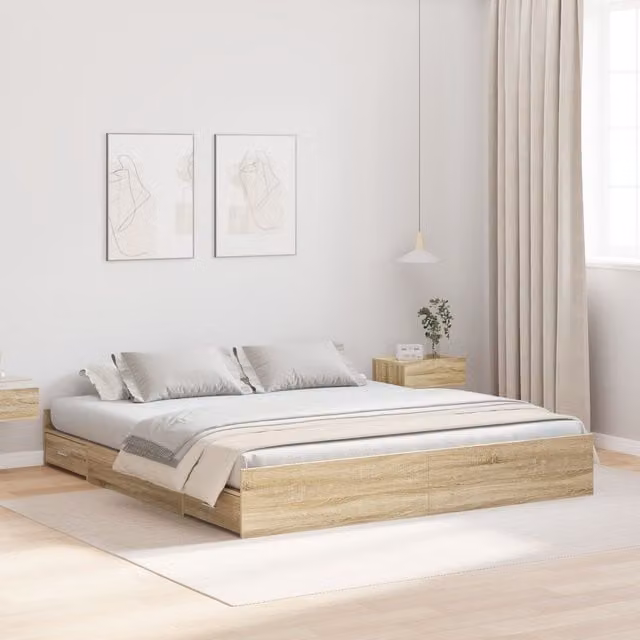 Berkfield Home Storage Bed Frame with Headboard and Drawers in Sonoma Oak Brown, W/D/H: 180 x 200 cm