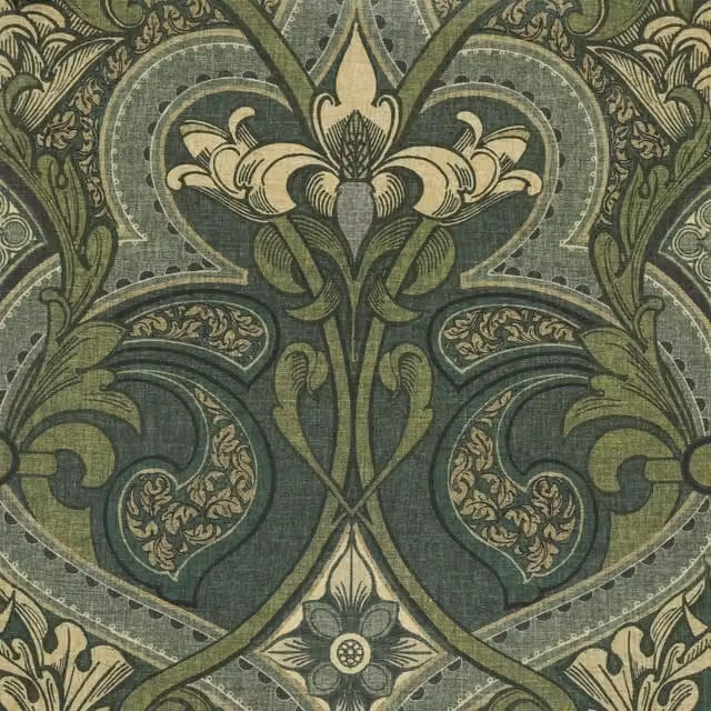 HOUSE Llewelyn-Bowen Gwendoline Printed Damask Fabric Virelle in Green and Blue