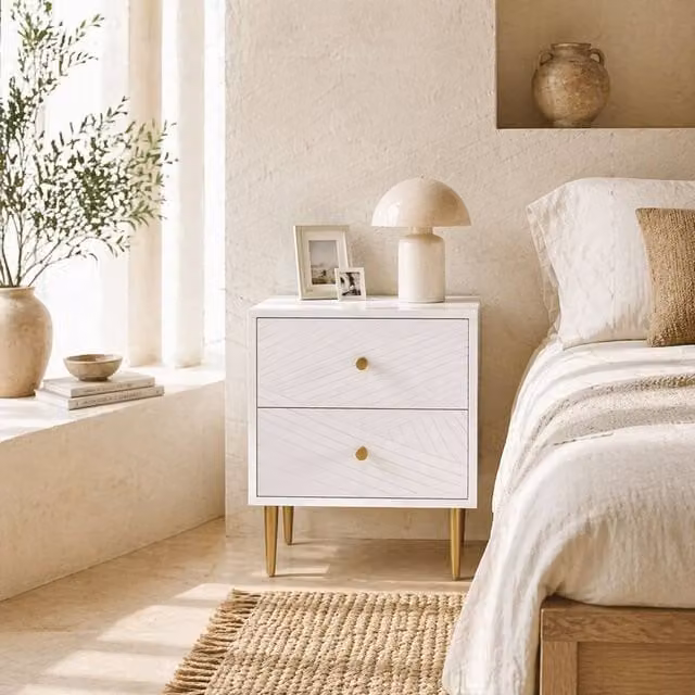 Wyld Haus Dina Two Drawer Bedside Table in White and Gold